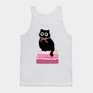 pink coquette cat on stack of books Tank Top